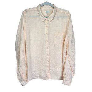Garnet Hill Easy Linen Button Front Shirt Women’s 18 Light Orange Peach Pocket